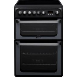 Hotpoint HUE61GS 60cm Electric Ceramic Double Oven Cooker in Graphite